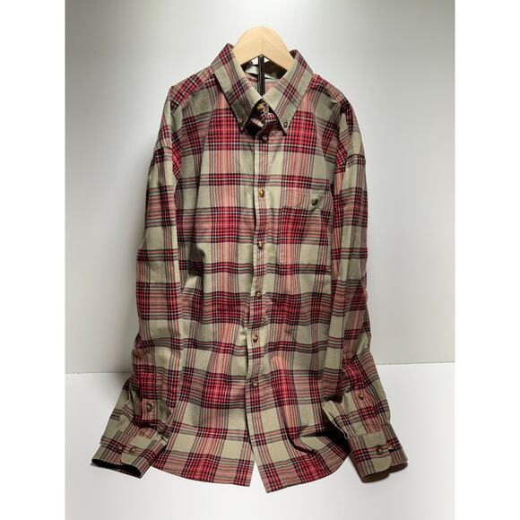 Orvis Button Up Shirt Men’s Medium Plaid Long Sleeve Classic Red/Tan Outdoor - Picture 1 of 5